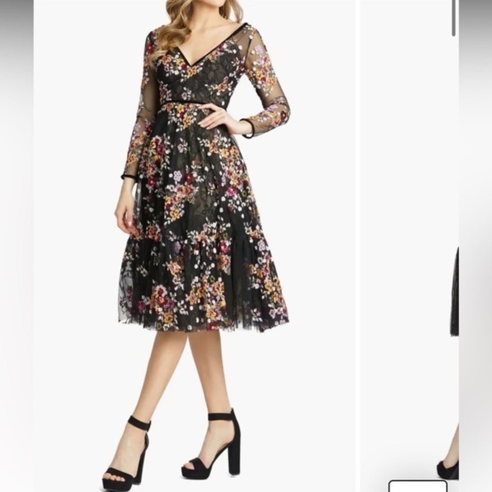 NWT - Mac Duggal - Sequin Lace Midi Dress - Size 12